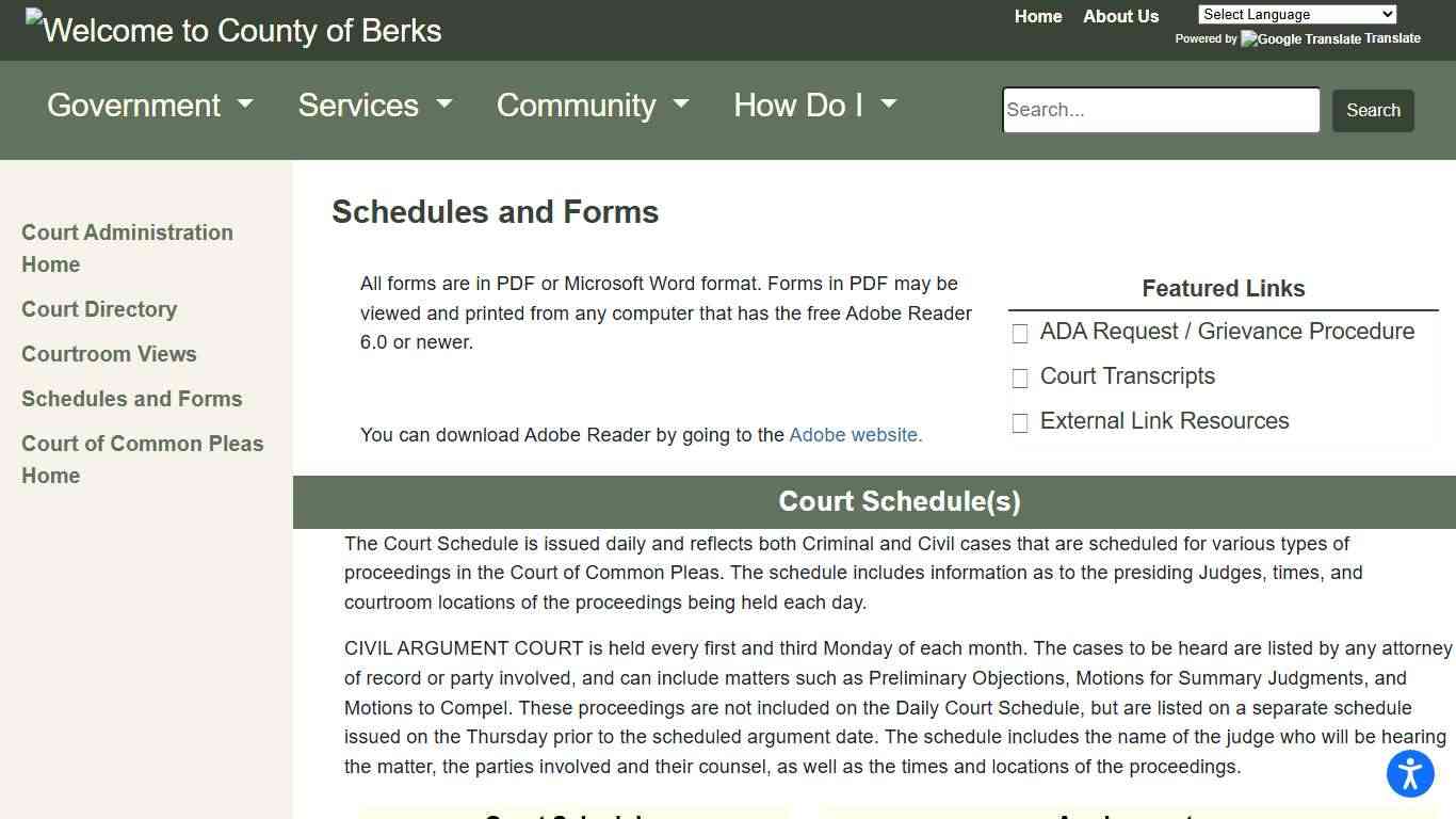 Berks County - Schedules and Forms
